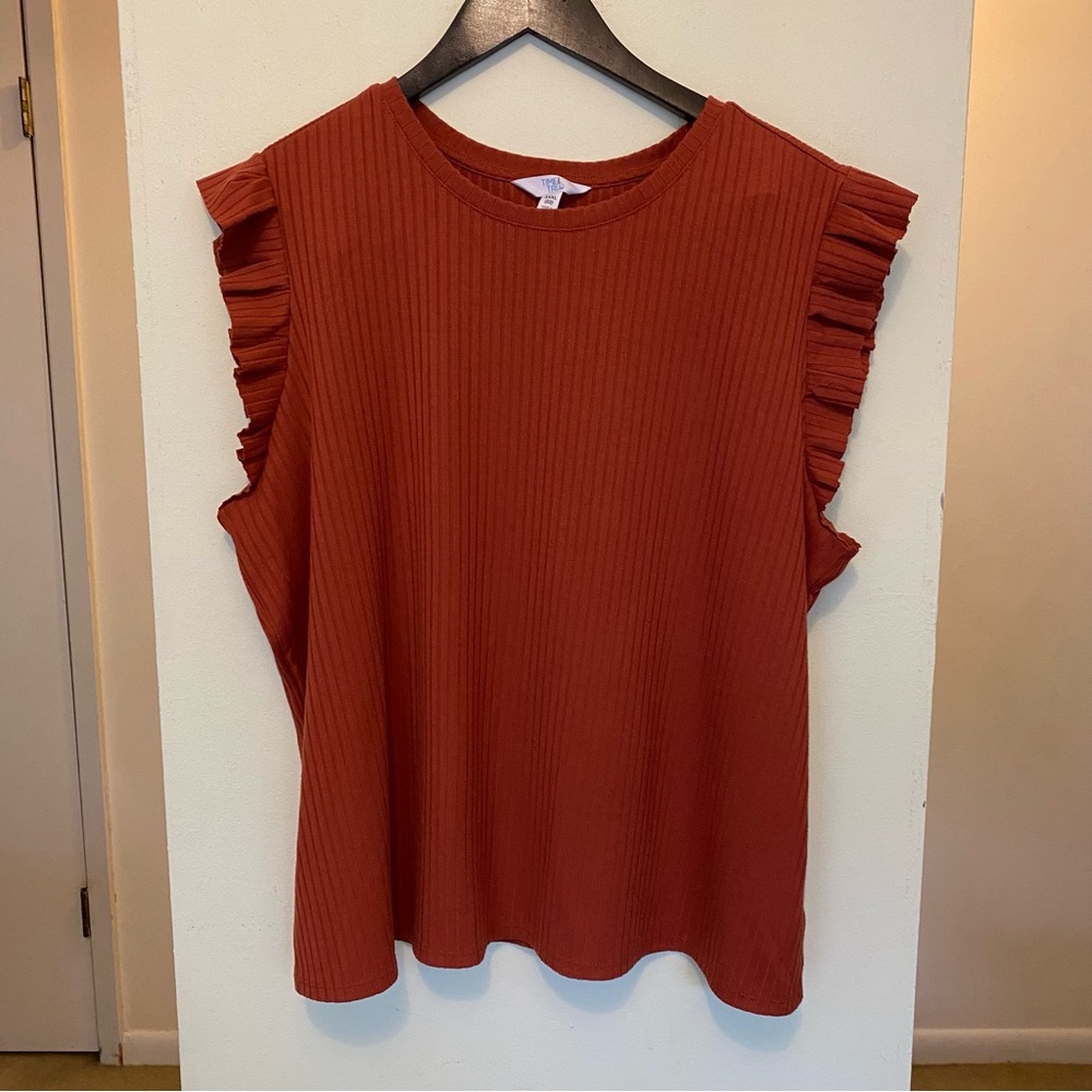 Time and Tru Ribbed Ruffle Sleeve Top Womens Size XXXL 22 Burnt Orange